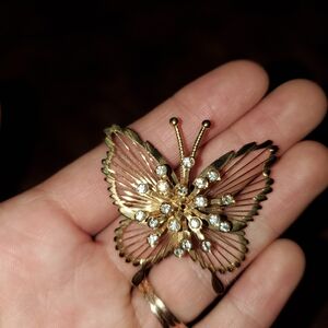 Elegant Gold Butterfly Brooch with Crystals